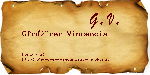 Gfrörer Vincencia névjegykártya